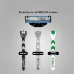 Gillette Mach 3 blades with various handles